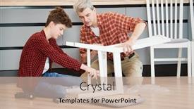  Presentation with work together growth teamwork - Audience pleasing PPT layouts consisting of father and son work together kithen chair assembling backdrop and a soft green colored foreground
