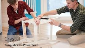  Presentation with work - Presentation theme featuring father-and-son-work-together background and a lemonade colored foreground