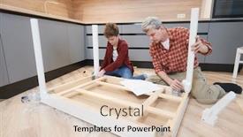  Presentation with kitchen furniture - Colorful presentation theme enhanced with father-and-son-work-together backdrop and a lemonade colored foreground