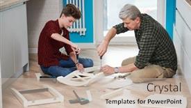  Presentation with work - Audience pleasing slide set consisting of father-and-son-work-together backdrop and a mint green colored foreground