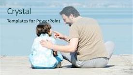  Presentation with dock - PPT layouts with father and son on a sea dock background and a light blue colored foreground