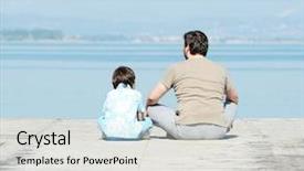  Presentation with dock - Slide set having boy standing wooden fence - father and son background and a light gray colored foreground