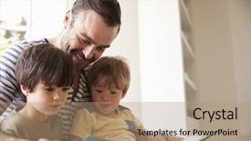  Presentation with father son and looking - Presentation design enhanced with father and sons reading story background and a coral colored foreground