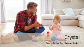  Presentation with daughter - Slide set having father and toddler daughter clapping background and a soft green colored foreground