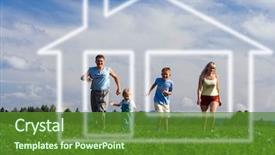  Presentation with home run - Colorful PPT layouts enhanced with father and two child run backdrop and a  colored foreground