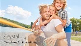  Presentation with weekend - PPT layouts featuring father-and-two-kids-fishing background and a coral colored foreground