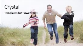  Presentation with children running - Slide deck featuring father and two young children background and a pink colored foreground