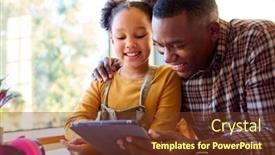  Presentation with lounge - Presentation enhanced with father-at-home-helping-daughter background and a tawny brown colored foreground