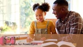  Presentation with lounge - PPT theme consisting of father-at-home-helping-daughter background and a coral colored foreground