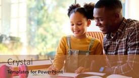  Presentation with lounge - Theme enhanced with father-at-home-helping-daughter background and a coral colored foreground