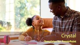  Presentation with lounge - Presentation theme with father-at-home-helping-daughter background and a tawny brown colored foreground