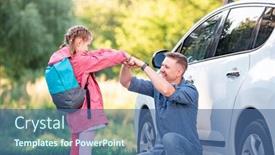  Presentation with back school - Colorful PPT theme enhanced with father-banging-fists-with-daughter backdrop and a ocean colored foreground