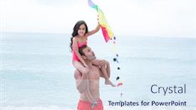  Presentation with kite - Beautiful PPT layouts featuring father carrying daughter with kite on sea shore at beach backdrop and a sky blue colored foreground