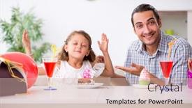  Presentation with father birthday - PPT theme consisting of father celebrating birthday with his daughter background and a soft green colored foreground