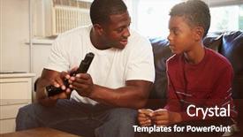  Presentation with checks - Presentation theme featuring father checks gun as son background and a tawny brown colored foreground