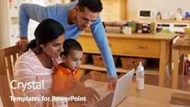  Presentation with family cartoons - PPT theme having father child - family in kitchen looking background and a red colored foreground