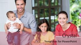  Presentation with social isolation - Amazing PPT theme having father child - portrait of smiling family backdrop and a coral colored foreground