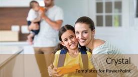  Presentation with lunch box - PPT layouts with father child - portrait of smiling mother background and a gold colored foreground
