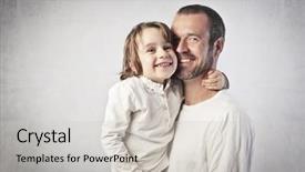  Presentation with daughter - Cool new slides with father child - smiling young man holding his backdrop and a light gray colored foreground
