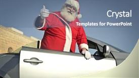  Presentation with santa claus holding scroll paper - Slide deck having father christmas - santa claus jumping on his background and a ocean colored foreground