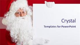  Presentation with red banner - Slide deck enhanced with father christmas - santa claus pointing in blank background and a sky blue colored foreground