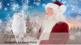  Presentation with snow tree cicular - Beautiful slides featuring father christmas holds an owl against fir tree forest in snowy landscape backdrop and a coral colored foreground