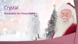  Presentation with snow tree cicular - Cool new PPT theme with father christmas holds an owl against christmas tree in snowy landscape backdrop and a sky blue colored foreground
