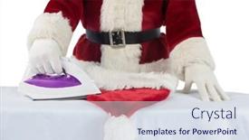  Presentation with ironing - Beautiful presentation featuring father christmas is ironing his hat on white background backdrop and a sky blue colored foreground
