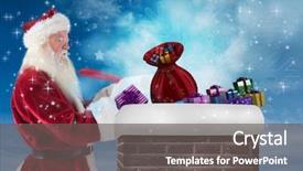  Presentation with twinkling stars - Beautiful presentation theme featuring father christmas writes a list against twinkling stars backdrop and a gray colored foreground