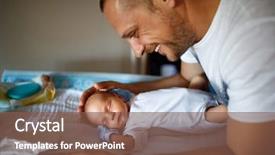  Presentation with father and son - PPT theme featuring father cuddle son while sleep background and a tawny brown colored foreground