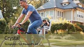 Presentation with cycling - PPT theme having father cycling along street background and a coral colored foreground