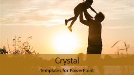  Presentation with silhouettes family - Slide deck with father daughter - family of parents and children background and a gold colored foreground