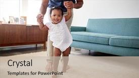  Presentation with take - Cool new theme with father encouraging baby daughter backdrop and a soft green colored foreground