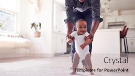  Presentation with baby walk - Amazing slide set having father-encouraging-smiling-baby-daughter backdrop and a soft green colored foreground