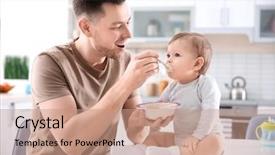  Presentation with father and son - Cool new presentation theme with father feeding his little son backdrop and a coral colored foreground