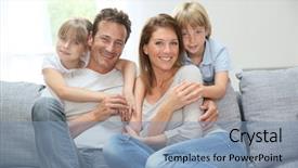 Presentation with relaxing - PPT theme having father girl - happy family relaxing on couch background and a seafoam green colored foreground