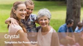  Presentation with family 3 - Slide set enhanced with father girl - portrait of grandmother mother background and a coral colored foreground
