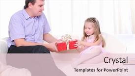  Presentation with gift ribbon - PPT theme enhanced with father gives his young daughter in a red gift box with a white ribbon background and a lemonade colored foreground