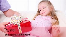  Presentation with gift ribbon - PPT layouts consisting of father gives his young daughter in a red gift box with a white ribbon background and a red colored foreground
