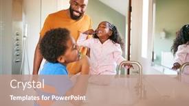  Presentation with brush - Cool new presentation theme with father-helping-children-to-brush backdrop and a coral colored foreground