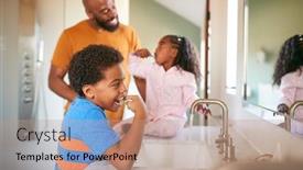  Presentation with brush - Presentation enhanced with father-helping-children-to-brush background and a coral colored foreground