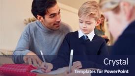  Presentation with homework - Cool new presentation design with father-helping-son-and-daughter backdrop and a navy blue colored foreground