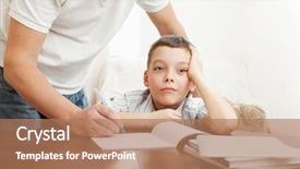  Presentation with problem statement problems and solutions - Presentation design consisting of father helping son do homework background and a coral colored foreground