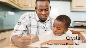  Presentation with father and son - Theme having father helping son for homework background and a lemonade colored foreground