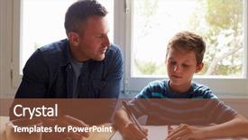  Presentation with homework - Slides having father helping son with homework background and a tawny brown colored foreground