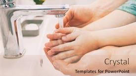  Presentation with father son hands - Slide set having father-helps-his-son background and a coral colored foreground