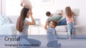  Presentation with family playing board game - Cool new presentation with father husband - happy family playing with pillows backdrop and a  colored foreground