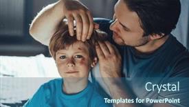  Presentation with fall - PPT theme consisting of father-inspects-his-son background and a ocean colored foreground