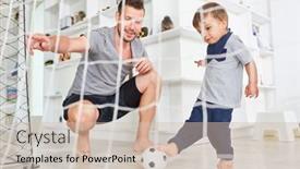  Presentation with goal - PPT theme featuring father-is-playing-soccer background and a soft green colored foreground