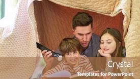  Presentation with children story book - Beautiful PPT theme featuring father-is-reading-an-exciting backdrop and a coral colored foreground